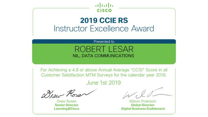 2019 Cisco Instructor Excellence Award